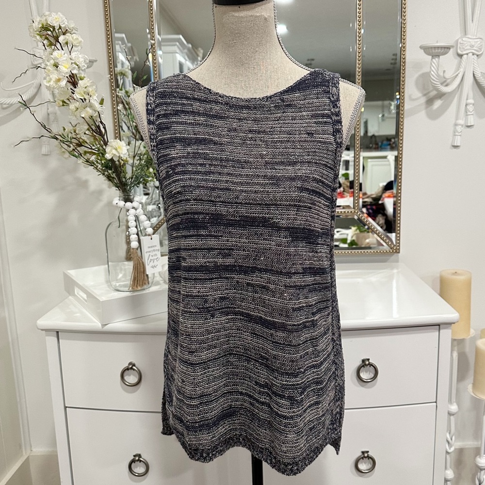 Eileen Fisher 100% Organic Linen Knit Sweater Sleeveless Tank Sz S Tunic Coastal
